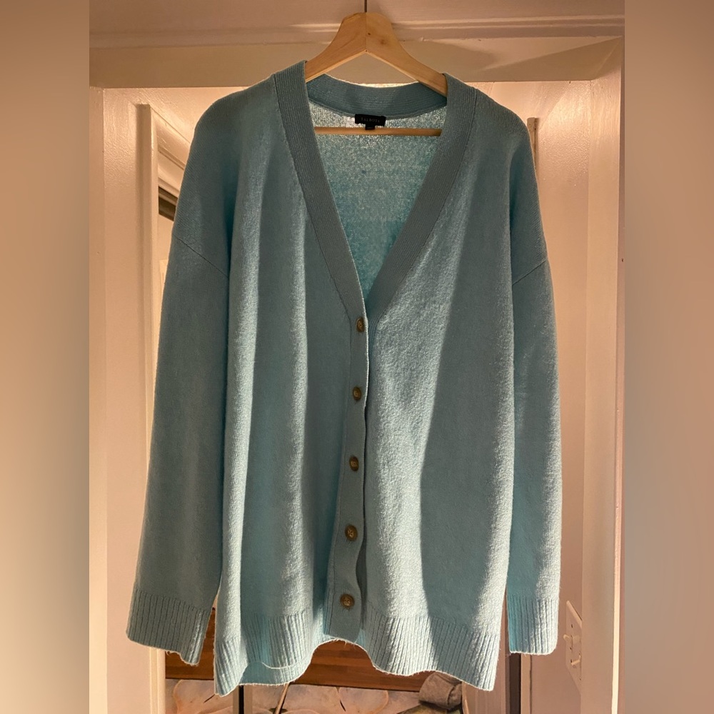Turquoise wool cardigan, long